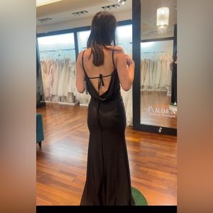 Black prom dress with a gorgeous open back and high slit!